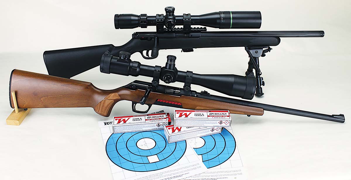 At this writing, only two rifles are available in 21 Sharp, Savage Arms’ MK II FV SR (back), and Winchester’s Xpert (front).